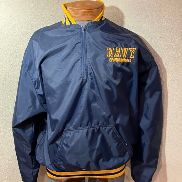 Vintage‎ DeLong Zippered Pullover Jacket. Embroidered "Navy Swimming" on Chest - Picture 1 of 6